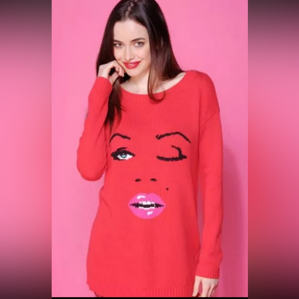 Betsey Johnson Marilyn Monroe wink face sweater